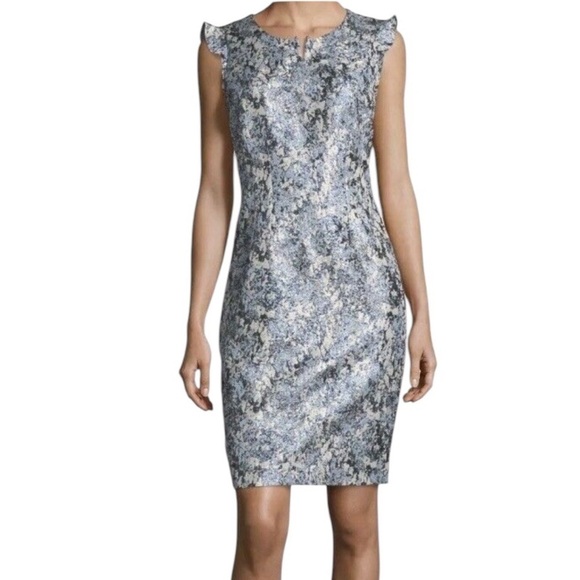Elie Tahari Dresses & Skirts - Elie Tahari Silver and Blue Metallic Shimmer Stefana Sheath Dress Size 4